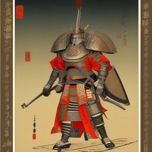 Ukiyo-e Style , Male Samuri in armour