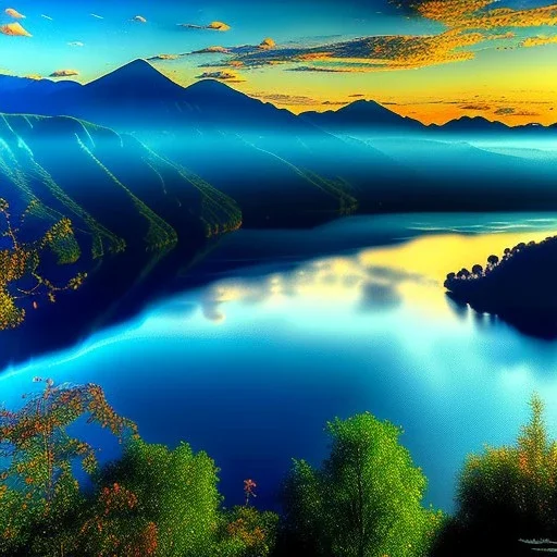 Lake Atitlan, Guatemala,aerial view,cloudy,extremely detailed digital painting, high resolution,8k, realistic, beautiful, volumetric lighting, mystical colors ,perfectly centered image, perfect composition, rim light, beautiful lighting,masterpiece, stunning scene, raytracing, anatomically correct, in the style Van Gogh and robert e howard and Ken Kelley and Ohrai Noriyoshi and Simon Bisley and tomzj1.