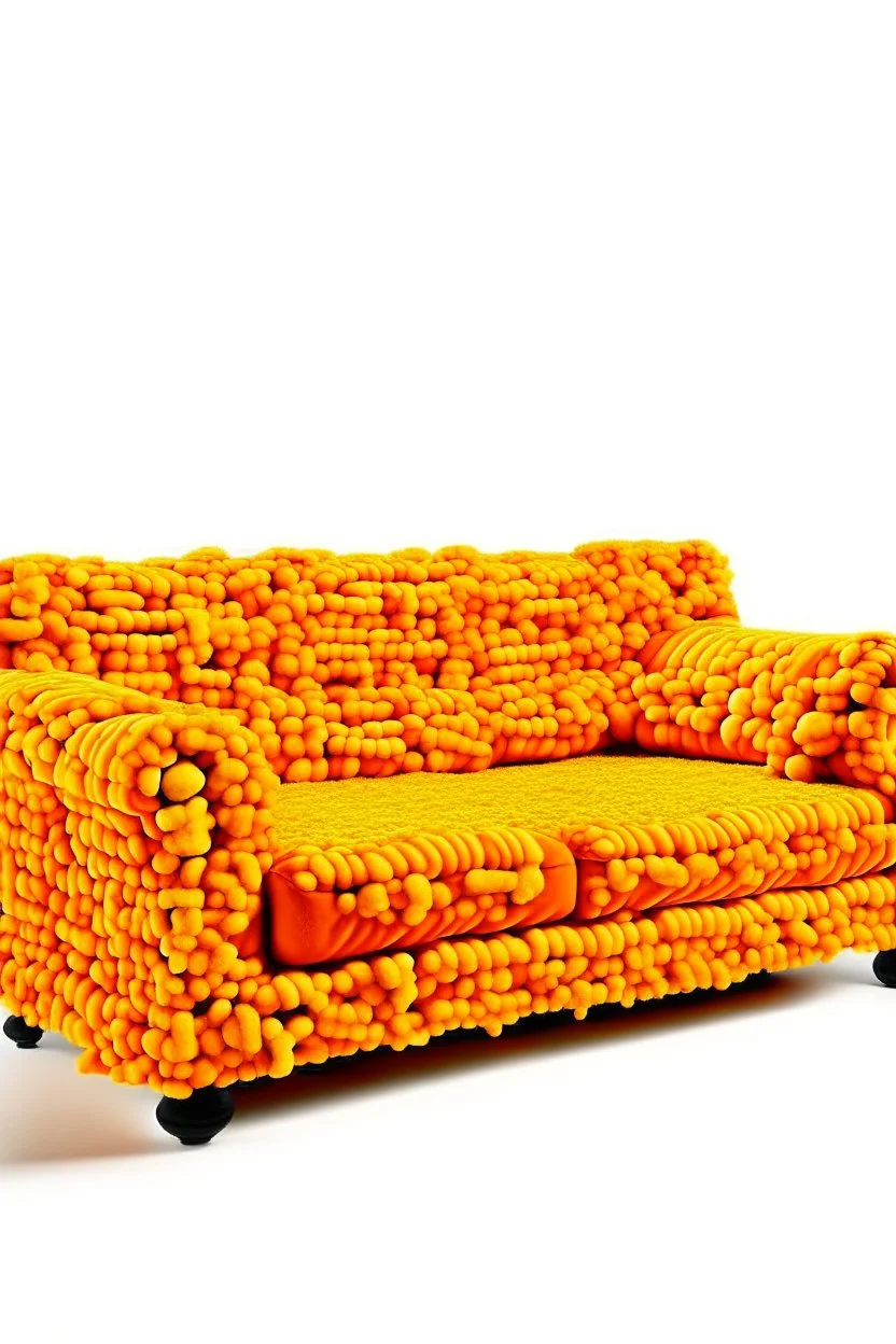 couch completely made out of cheetos, no background, couch 100% visible