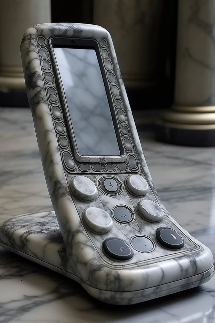 The phone is old, made of granite and marble