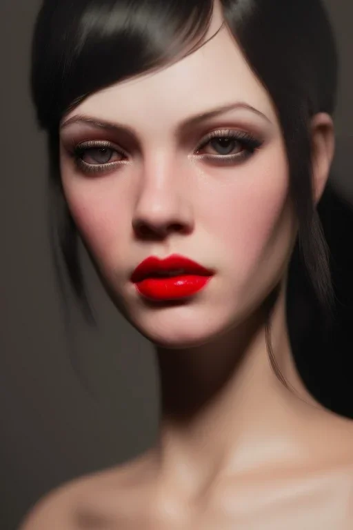 Vanessa Incontrada, cute, beautiful, white eyes, red lips, black hair with bangs, close up portrait by Greg Rutkowski