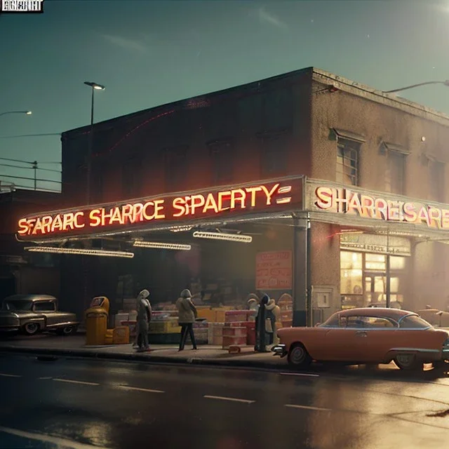 Ultra Realistic retro sci-fi afire Supermarket parking scene, 1960 year, many people running. blonde woman, sweet scarlet Johansson face, perfect iris, glow eyes, face makeup, tight latex coat; many panic people, Retro sci-fi style, soft color, highly detailed, unreal engine 5, ray tracing, RTX, lumen lighting, ultra detail, volumetric lighting, 3d, finely drawn, high definition, high resolution.