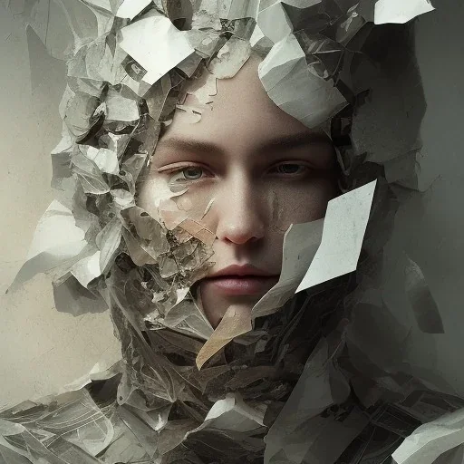 rendered in blender trash bag on his head and crumpled paper as a texture, collage paper and tape, slit - scan photography, high resolution, cinematic, unreal 6, breathtaking detailed