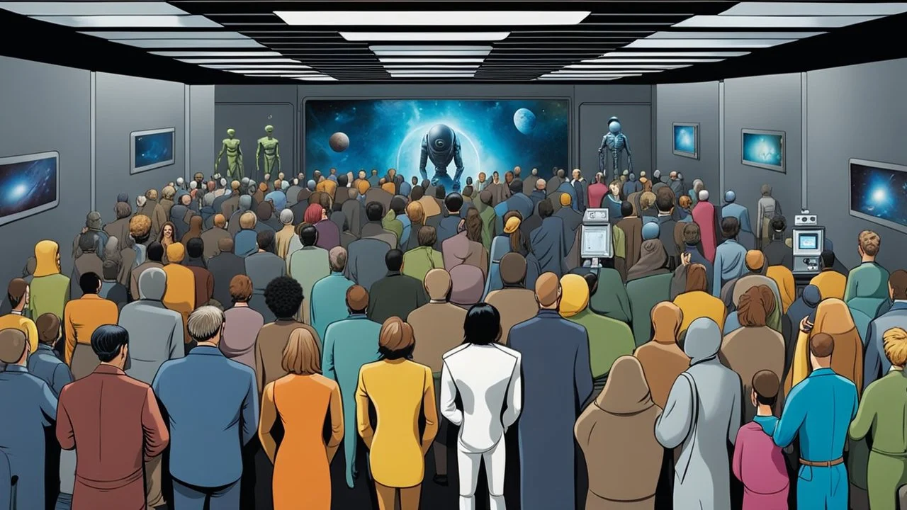 photo from the futuristic waiting room of a studio, a large crowd waits in a giant room. the aliens mutant humans, strange fantastical creatures, droids, and a few human-like beings of all sizes, colors, shaped and looks, stand in the crowd. high detalied, sharp focus, photorealistic, sci-fi style Professional photography, bokeh, natural lighting, canon lens, shot on dslr 64 megapixels , perfect shot