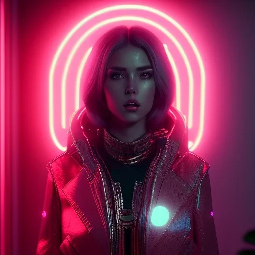 woman, 20th century, neon setting, insanely detailed, cold, cinematic lighting, octane render, ambiance, professional photo