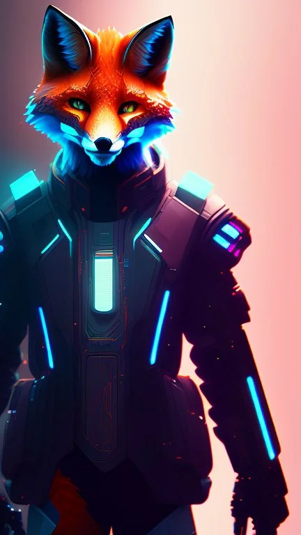 A fox fursona, Trending on artstation, Furry art, Digital art, Cyberpunk, High quality, Backlighting