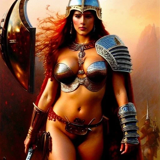 portrait 'beautiful Sexy Extra busty RedSonja naked ',ancient metal armor and Helmet ,painting by gaston bussiere, greg rutkowski, yoji shinkawa, yoshitaka amano, tsutomu nihei, donato giancola, tim hildebrandt, oil on canvas, cinematic composition, extreme detail,fit full head inside picture,32k