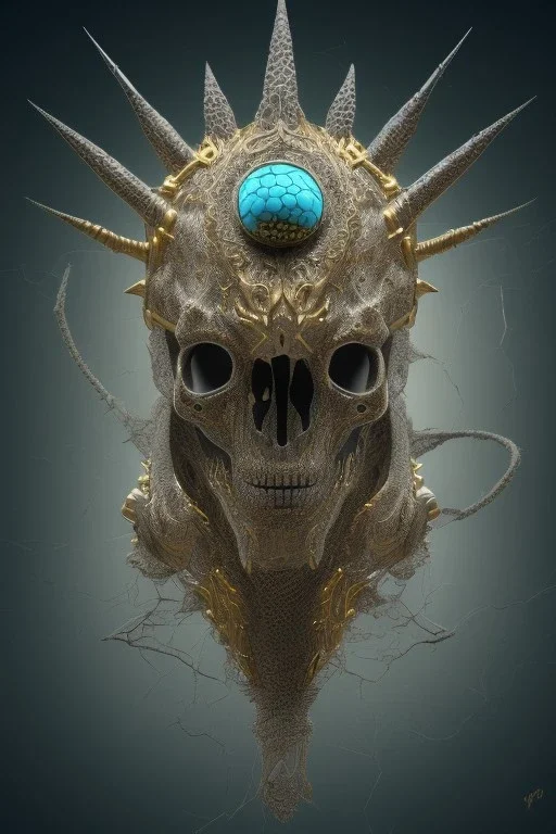 black male African alien, cracks in the voodoo head, wicked, diamond eyes, crown, blood, 8k, finely detailed, photo realistic, leopard style turquoise skull head gold dragon space alien rain skeleton gold teeth silver crown silver space suit spaceships