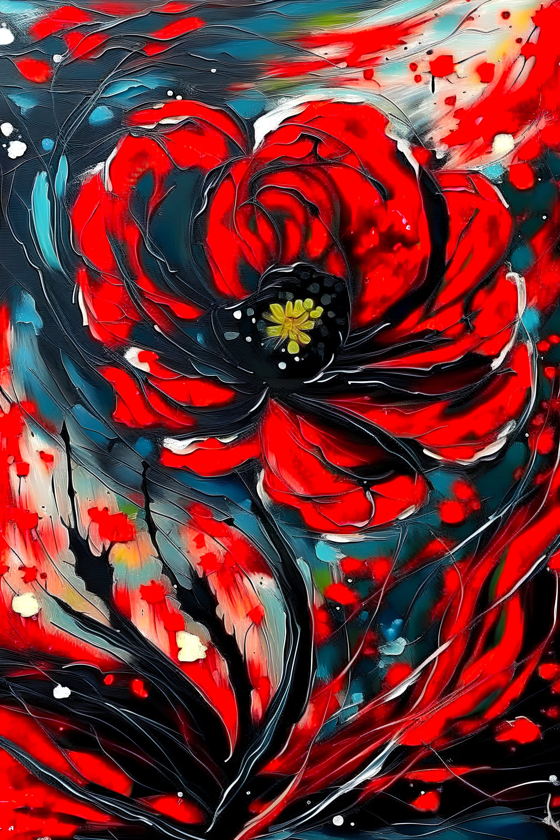 red and black flower acrylic painting inspire by vincent van gogh