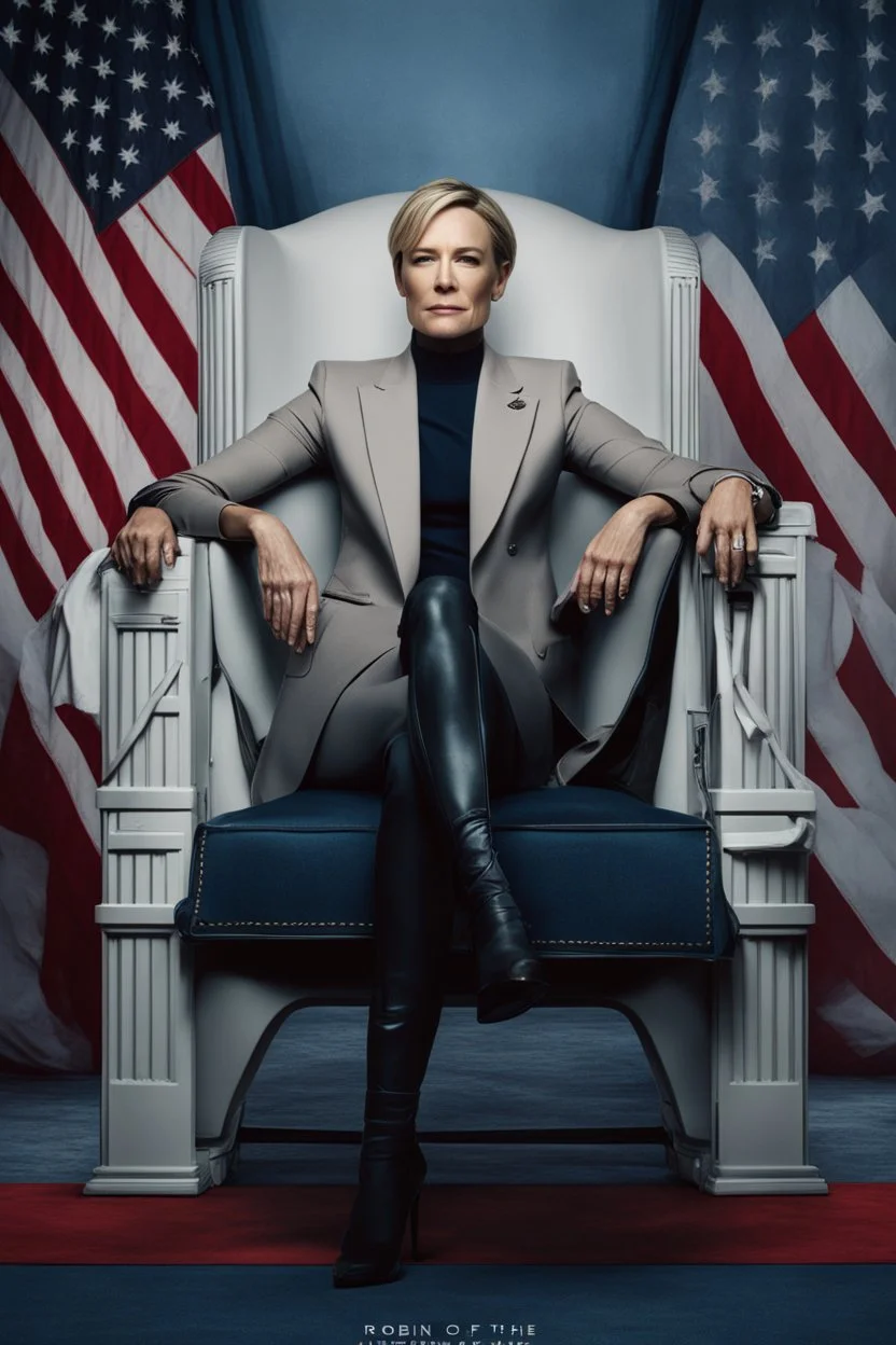 Robin Wright in The House of Cards, reimagined by industrial light and magic, sitting in the chair, final season, movie poster