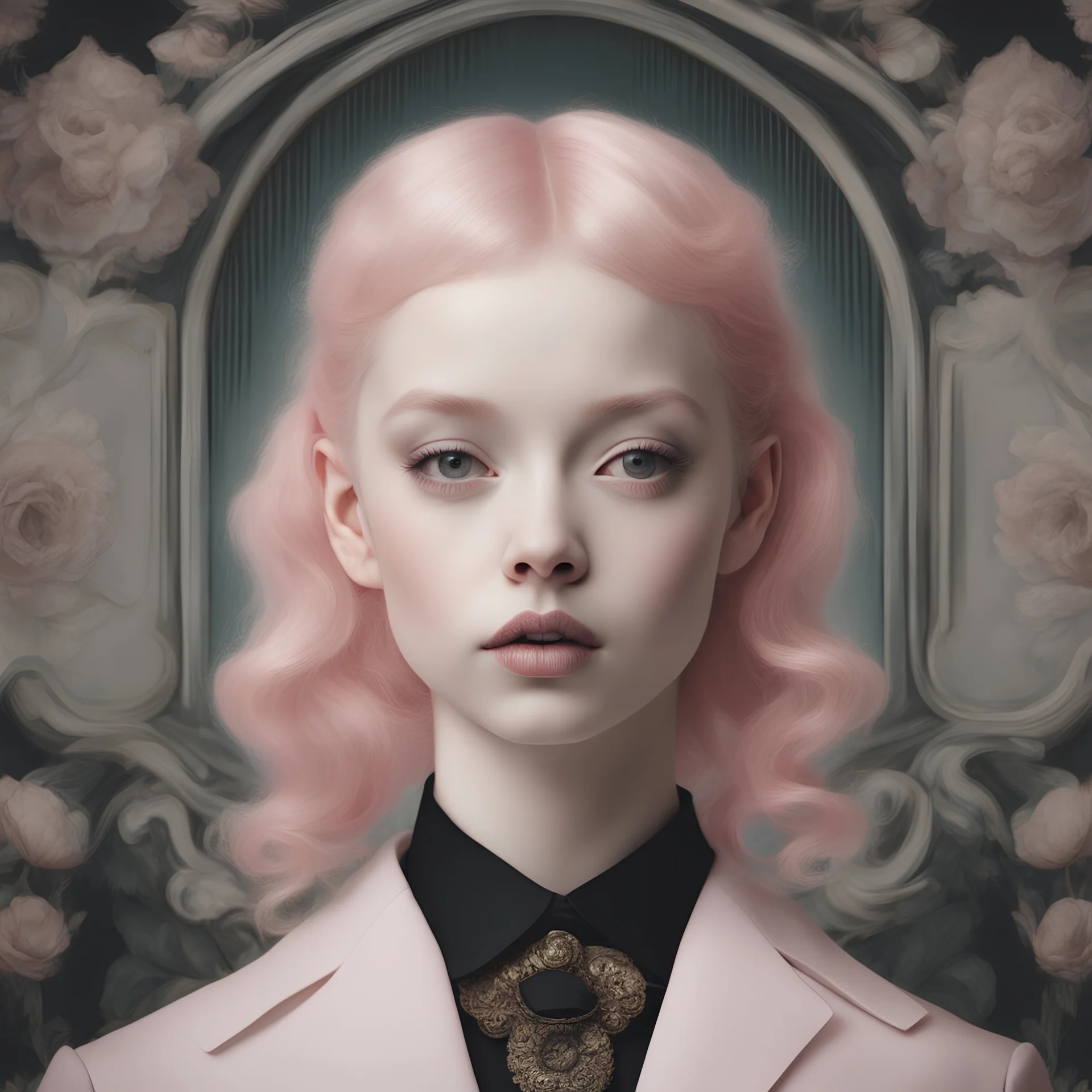 a close up of a girl with pink hair holding a jack russell, paolo roversi style, pale skin, curly blonde hair, trevor brown style, anthropomorphism, (12x) extremely pale white skin, digital photography, naturalistic technique, ken wong, children's illustration, jack white, divinity, brian griffin, very large eyes, symmetry, shot with Sony Alpha a9 Il and Sony FE 200-600mm f/5. 6-6.3 G OSS lens, natural light, hyper-realistic photography, ultra detailed -ar 3:2 -q 2 -s 750