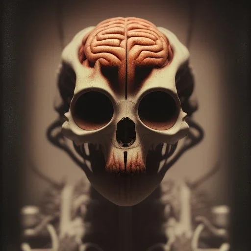 a human brain in liquid blood, steam punk, scary, horror, realistic, made in octane, cinematic, ultra-realistic, extremely detailed octane rendering, 8K, VRAY Super Real ar 2:3, dof photorealistic futuristic 50mm lens hard lighting dark gray tintype photograph, realistic lighting