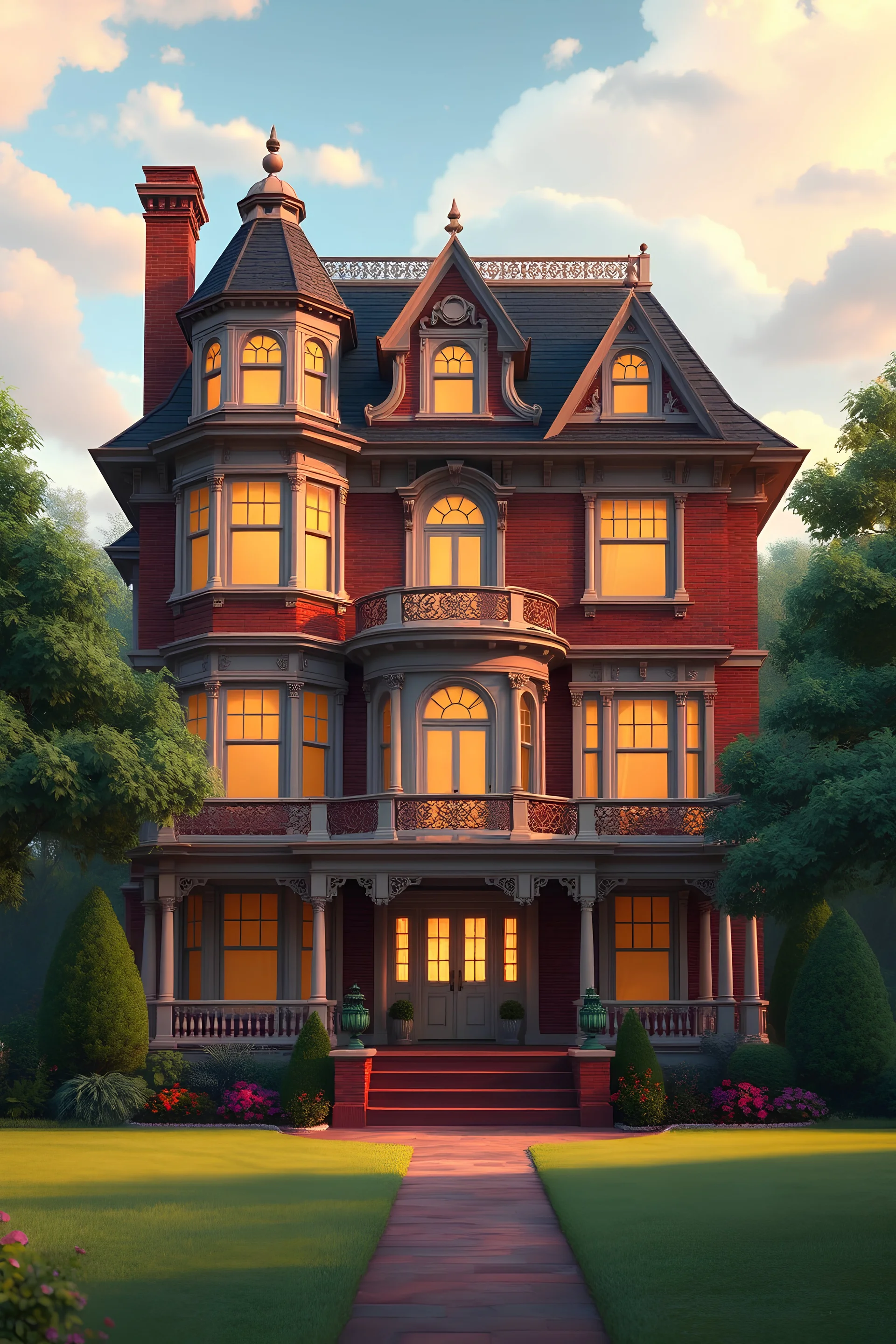 Animation of a victorian manor home