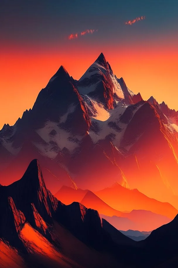 big rock mountains with and orange dawn sky with no clouds close montains