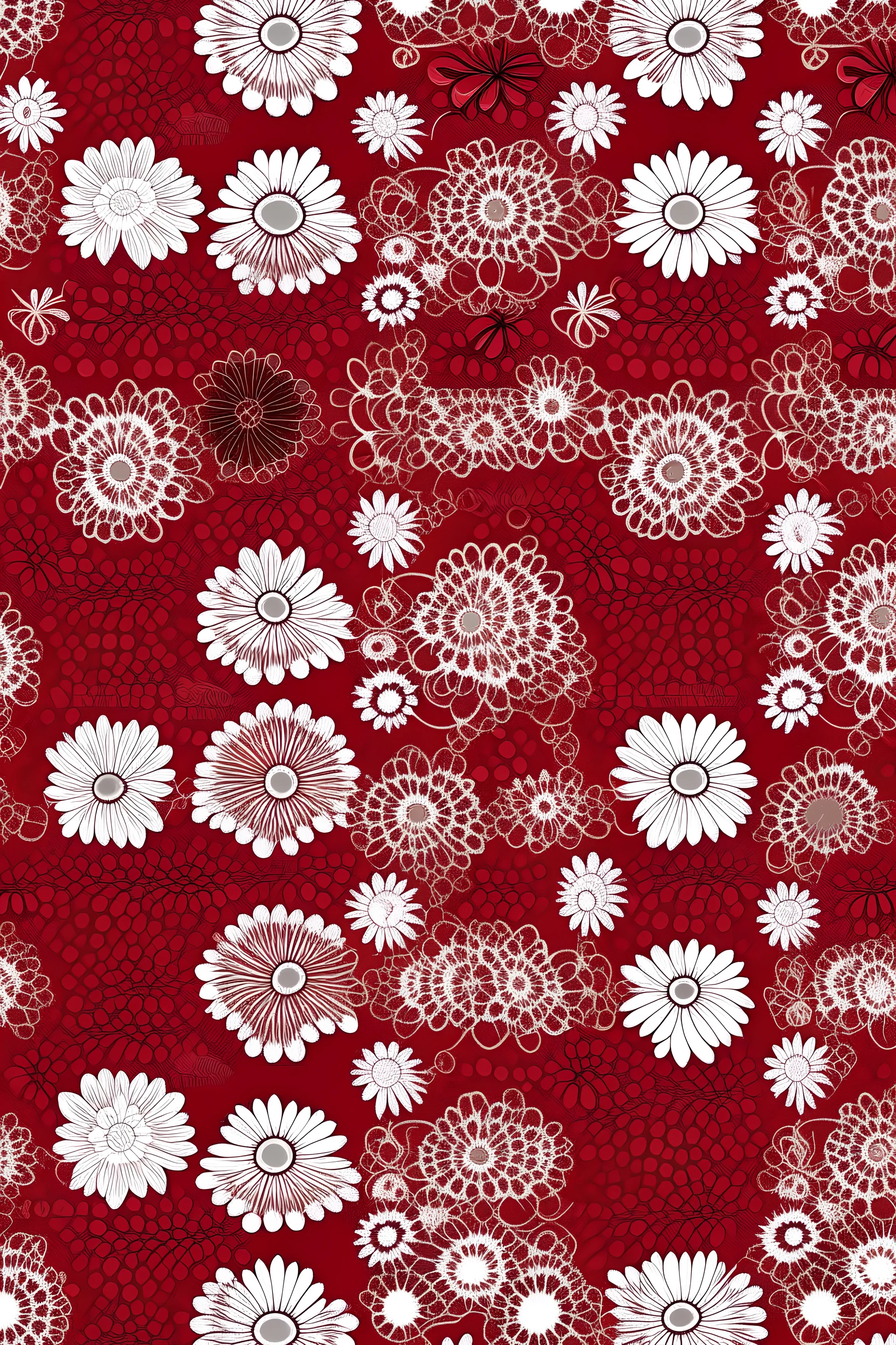 Infinite pattern, tilable, flat texture, flowers lace, photorealistics effects, dark red and white