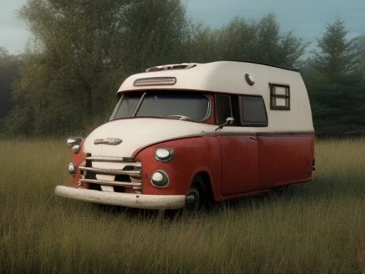 old camper pulled by red truck