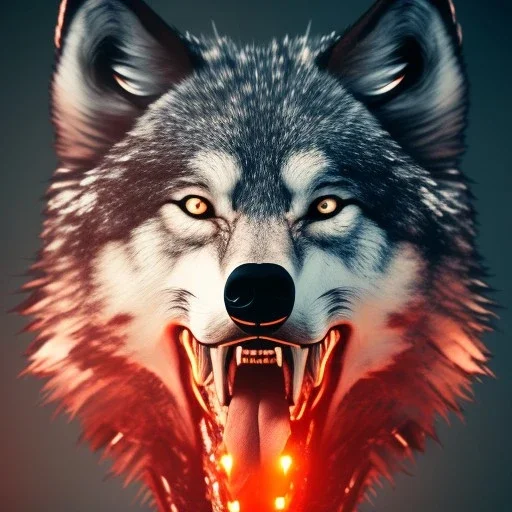 Wolf, red, fire, blood, gore, teeth, 8K, cinematic lighting, sharp focus, masterpiece, expert