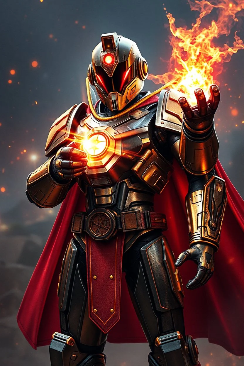 photorealistic soldier robot android cosmic power magician