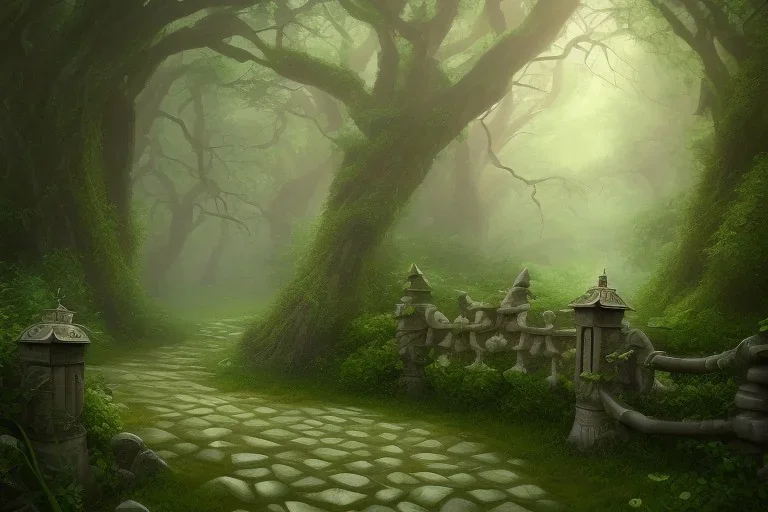 wooded forest stone lantern path