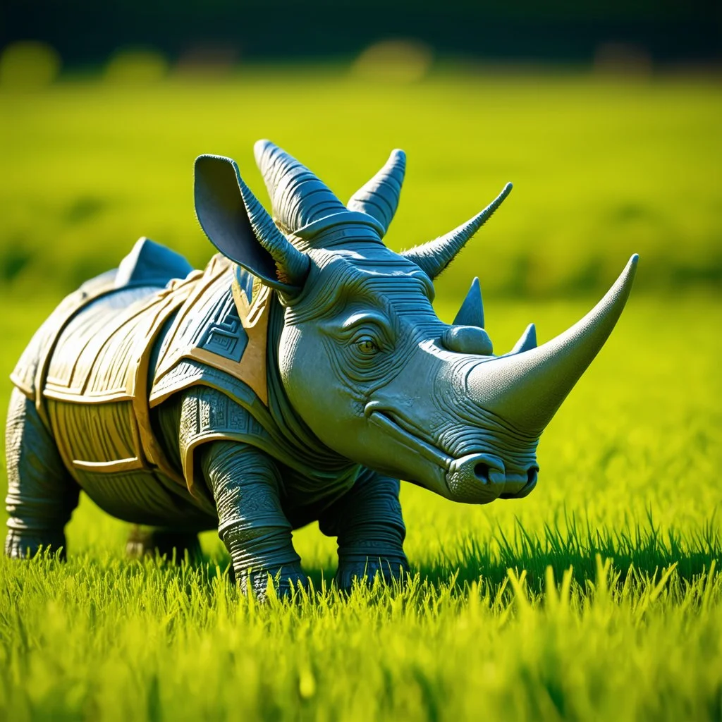 wrapped Egyptian mummy rhino kobold in long grass ,bokeh like f/0.8, tilt-shift lens 8k,*-