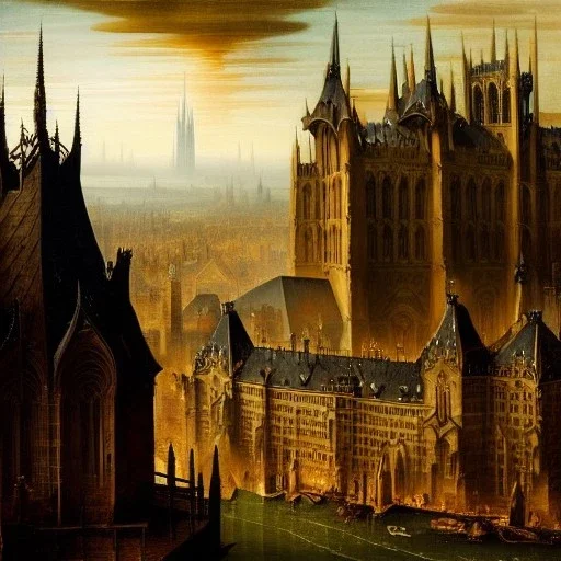 Gothic Metropolis, otto hung, friz Lang ,renaissance painting, matte painting