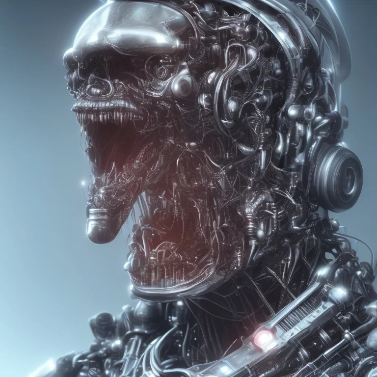 gesicht von einem cyborg, cyberpunk, zukunft, robotic mouth