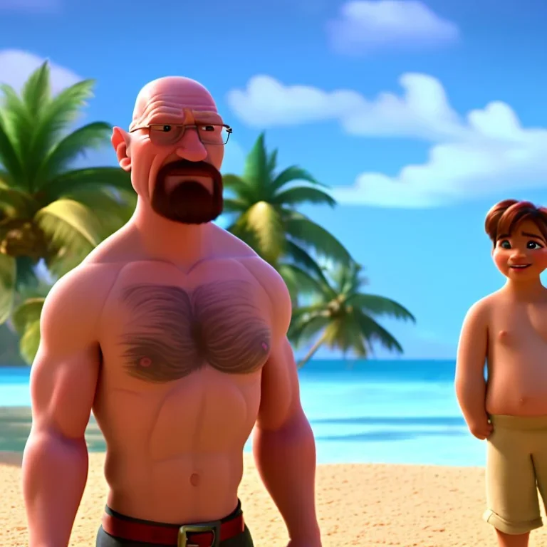 shirtless Walter White family , 8k, tropical beach background, jaun