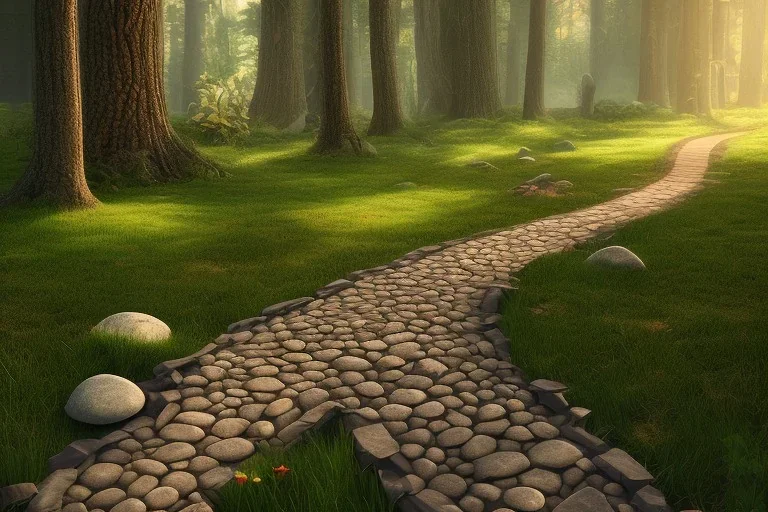 pebble stone lighted path woods