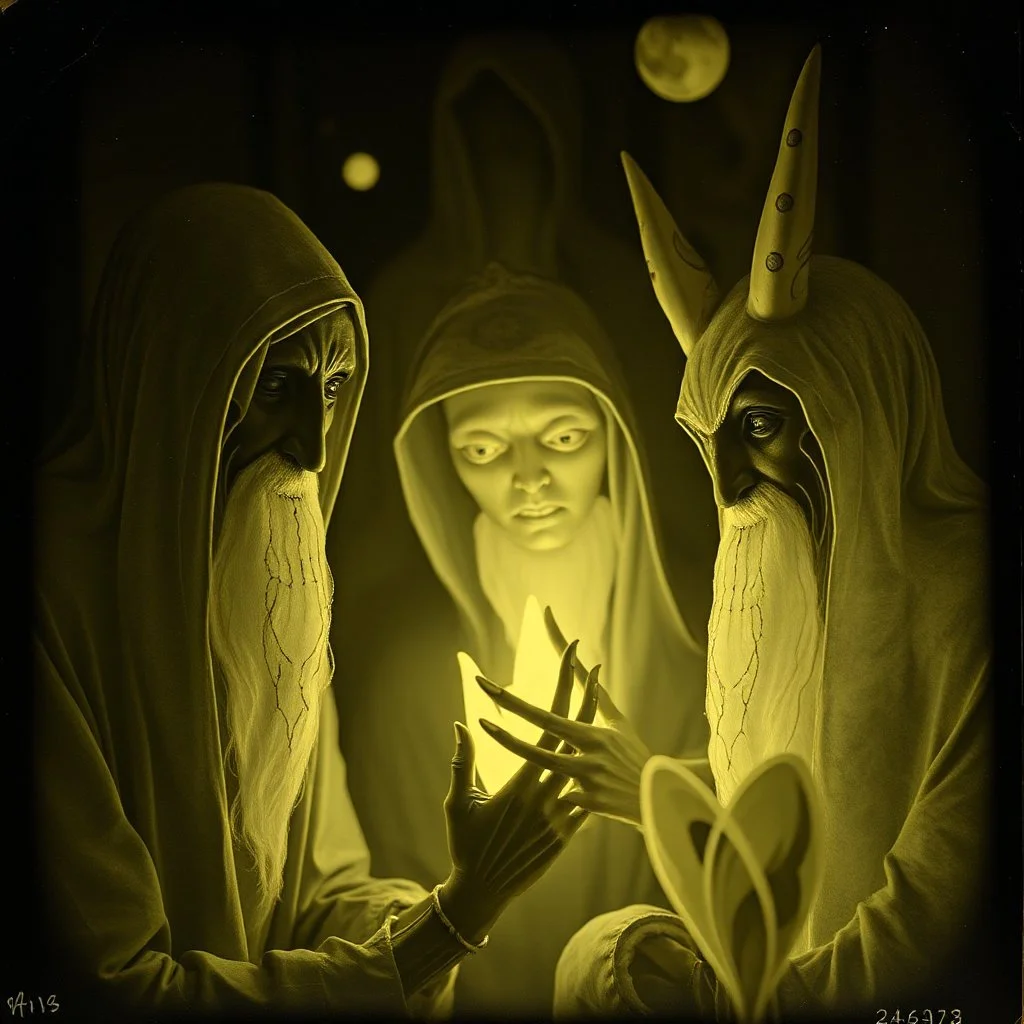 Daguerrotype close up some mysterious figures, odd background, Hieronymus Bosch Max Ernst ambient light, by Minicavio Quollati and Marlost Endgulp, Amano, Botticelli, Alphonse Mucha, distopic