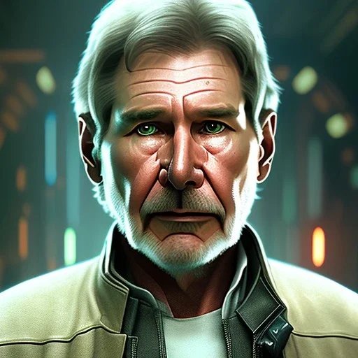 transparent portrait of harrison ford as han solo, brown eyes, realistic, rough face skin, cinematic lighting, photorealistic, volumetric light and shadow, hyper HD, octane render, unreal engine, insanely detailed and intricate, hyper-realistic,