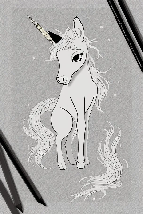 A delightful coloring page design showcasing an adorable baby unicorn in a charmingly naive art style. The artist has skillfully created a whimsical scene with minimal details and a focus on bold, thick black outlines. The endearing fox, prominently positioned in the center, is the highlight of this illustration. The all-white background beautifully complements the simplistic design, allowing young artists to unleash their creativity. As the baby fox takes center stage, a subtle hint of its