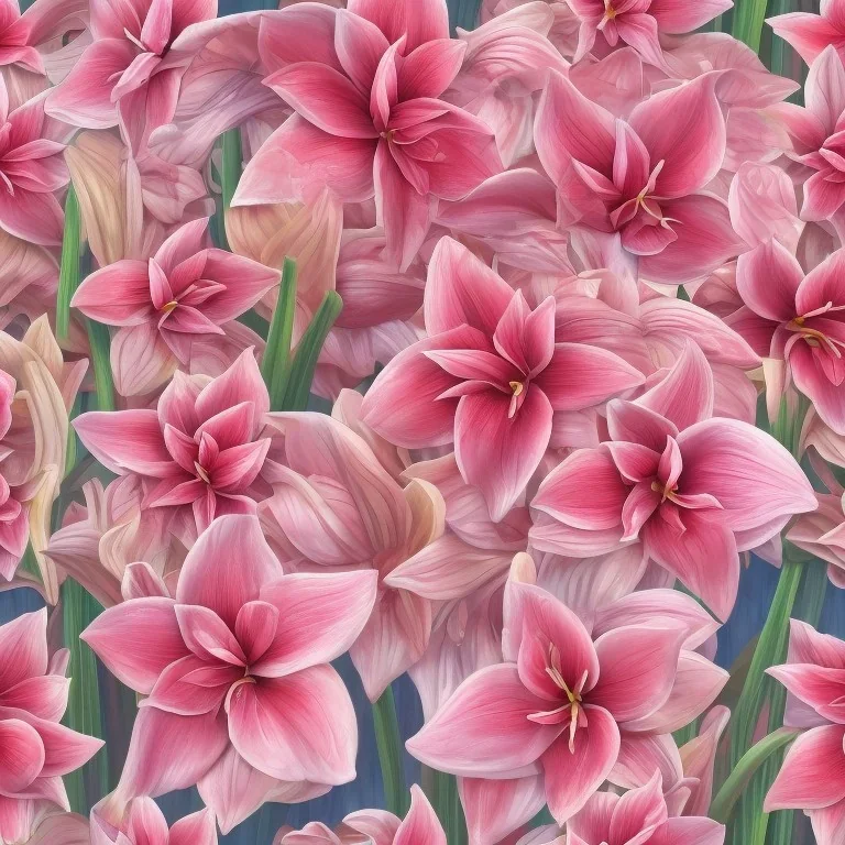 A highly detailed oil painting of intricate Amaryllis flowers, seamless pattern, Baroque