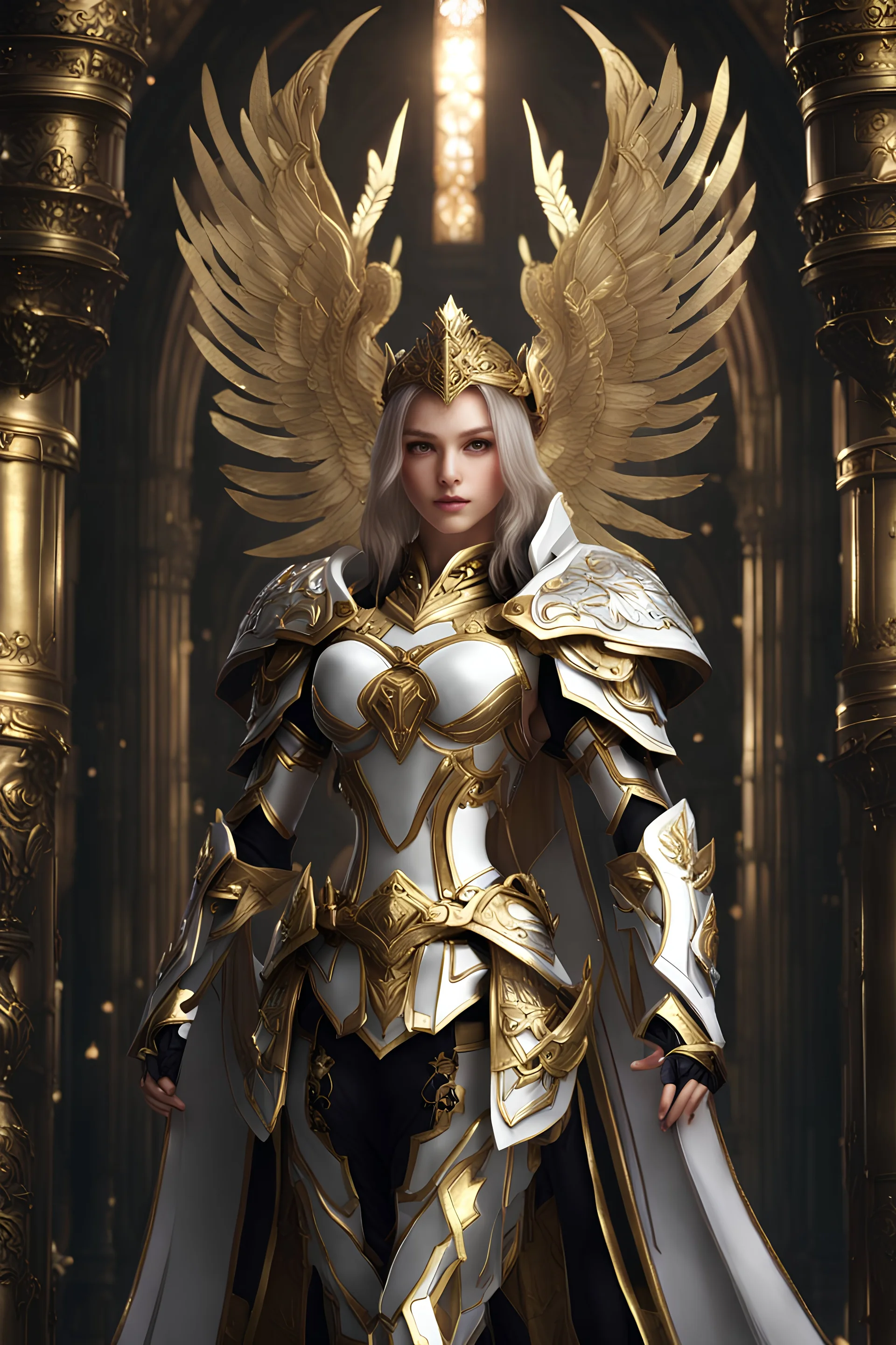 Realistic photography,front_view, Beautiful super model European girl dressing Angel Queen, silver wings,looking at viewer,traditional dress ornaments mechanical armor china warframe traditional, intricate armor, delicate golden shine bright filigree, intricate filigree, black metalic parts, detailed part, jewelry diamonds,dynamic pose,abstrac background, dynamic lighting, epic fantasy concept art by noah bradley