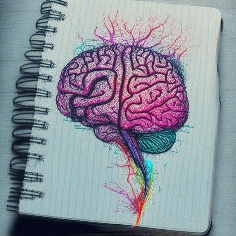 medicine notebook brain illustration, abstract, artistic, digital art, ink on paper
