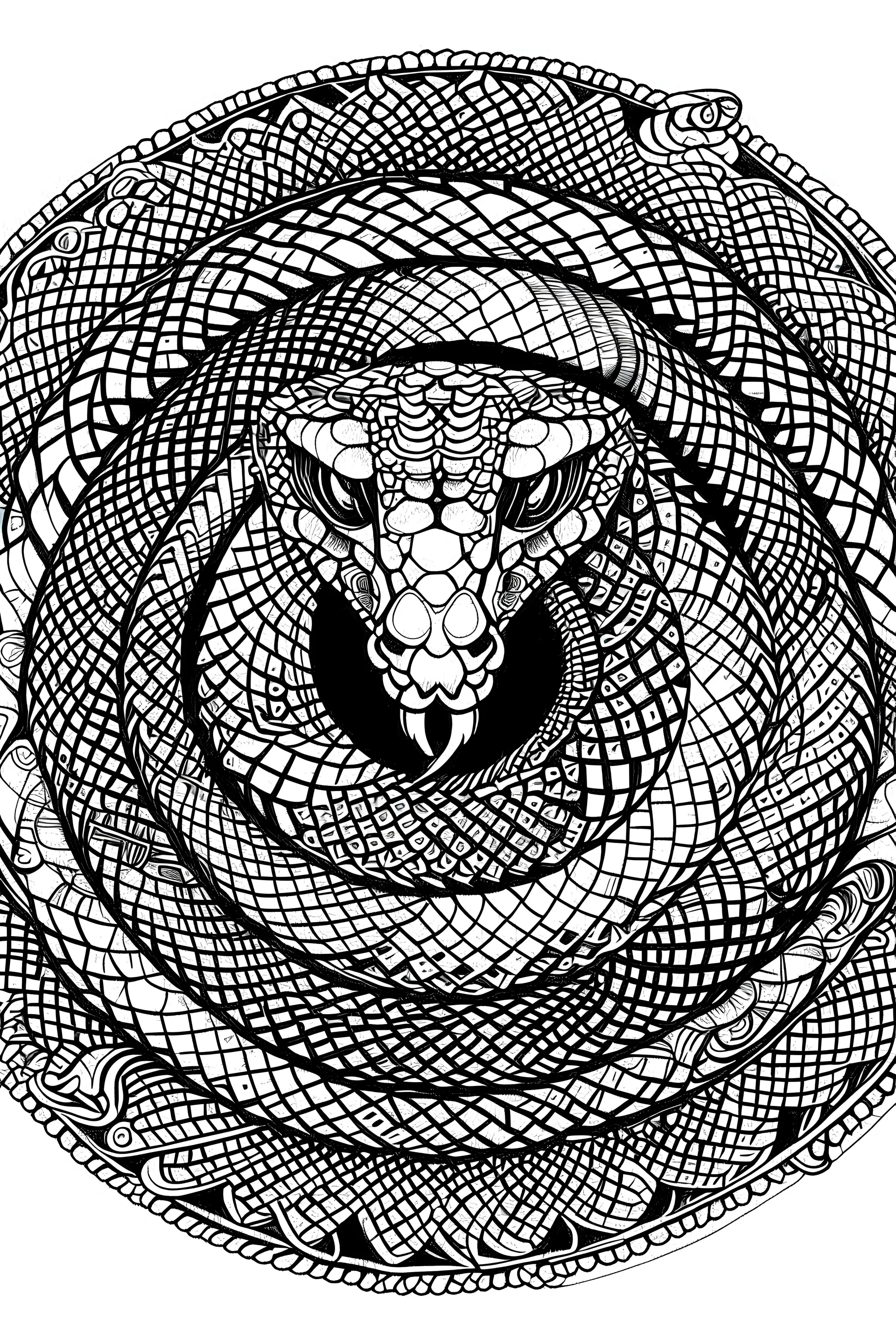 mandala rattlesnake : black and white with white background.