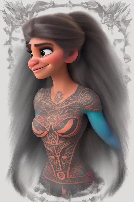  Portrait voluptuous female Maori Chief iron maiden rainbow Maori tribal tattoos, bow with arrows, full detail, 4k, style of Zootopia style of The Secret of Nimh