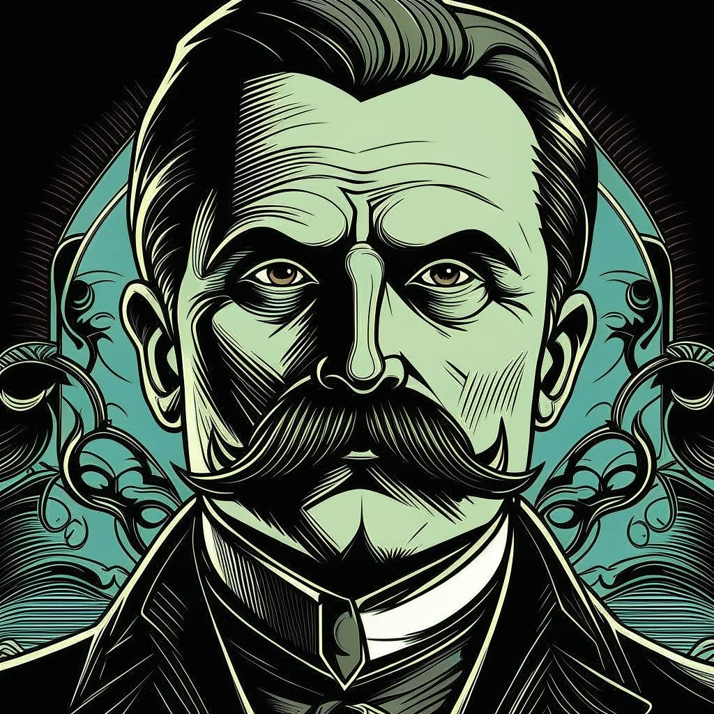 Futuristic, cyberpunk, Friedrich Nietzsche, Friedrich Nietzsche mustache, Comic style