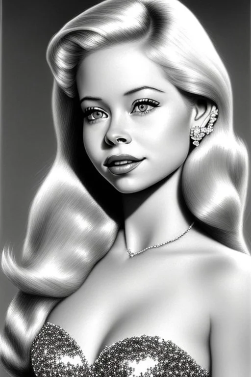 Photorealistic Elsa Jean portrait in black and white