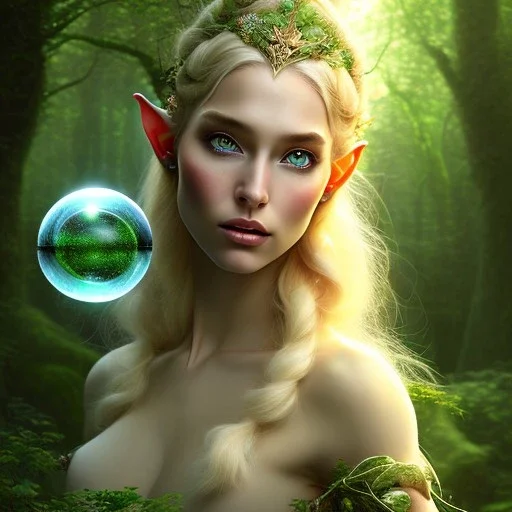 romantic fantasy spray painting, portrait of ultracute green eyed blonde robed elf poet with halo sitting in huge marble , bubbles, loosing torch in magical forest, foliage frame