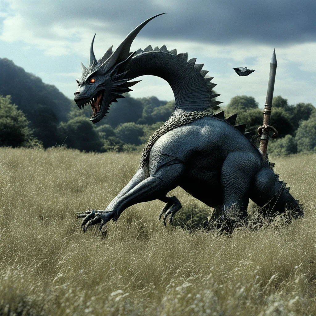 [high res photo by Ray Harryhausen] thought to myself What could that mean? Am I going crazy Or is this just a dream? Now wait a minute I know I'm lying in a field of grass somewhere So it's all in my head And then I heard her say one more time