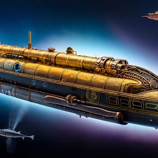 fullbody Drawing of 'sketch of Steampunk Submarine Nautilus',intricate detail,andrea bonelli,Kilian Eng,Ohrai,evan lee,Aleksandr Sidelnikov,KyuYong Eom,three quarters frontal aerial view,toned colors,16k