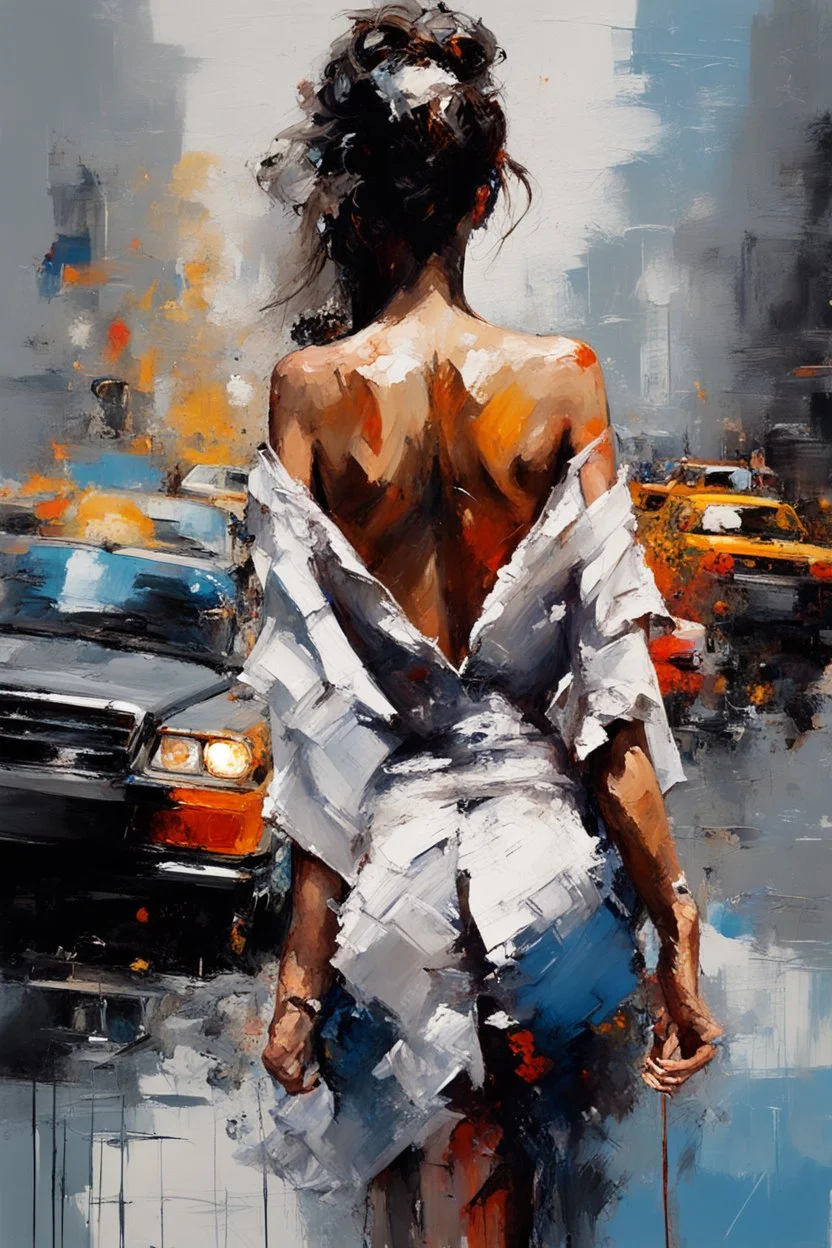 abstract oil painting: nake woman , gray-black-white-blue colors New York. Willem Haenraets artistic style, Derek Gores, Highly Detailed, Afremov, colorful in Kal Gajoum style