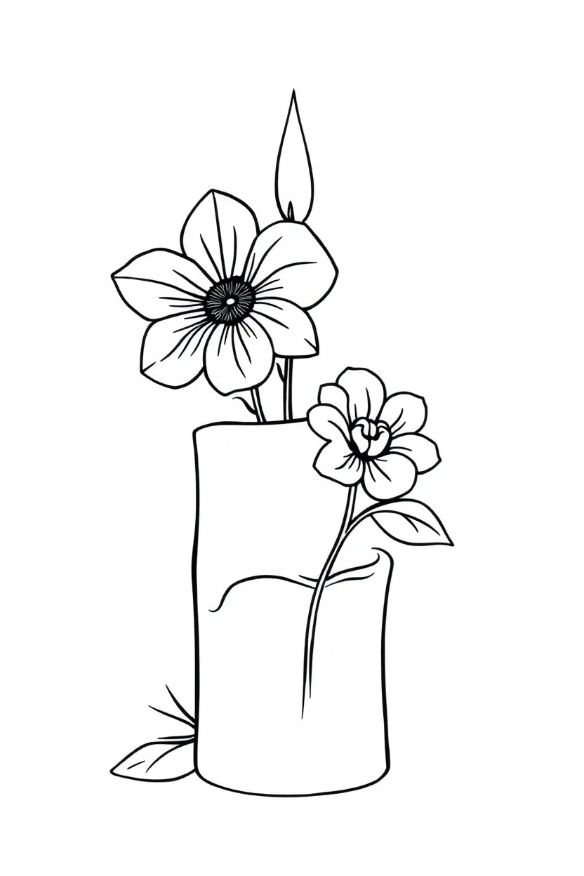 outline art for candle flower love coloring page for kids, classic manga style, anime style, realistic modern cartoon style, white background, sketch style, only use outline, clean line art, no shadows, clear and well outlined