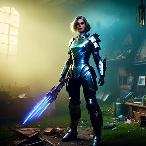 dark and gloomy full body 8k unity render, female teen cyborg, Blue yonder hair, wearing broken battle armor, at cluttered and messy shack , action shot, tattered torn shirt, porcelain cracked skin, skin pores, detailed intricate iris, very dark lighting, heavy shadows, detailed, detailed face, (vibrant, photo realistic, realistic, dramatic, dark, sharp focus, 8k)