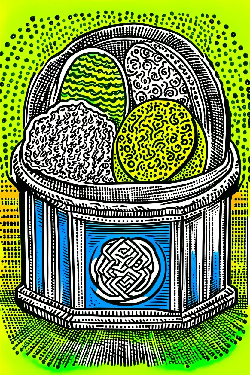 Vintage pop art style, jewish donation box, Round Challah Bread