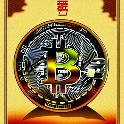 Ukiyo-e styled art bitcoin sign