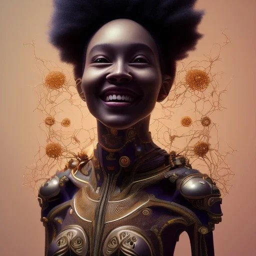 Octane render. 4K Oil painting. Fine art. Detailed. Fractal. Chakras. Sacred geometry. a brain exploding. kintsugi. Chaos. Portrait of a young black woman laughing. Screaming. Smiling. dark skin black woman .a mind exploding. limitless. .non linear reality . Laugh until you cry. Tears the colour of oil. joy rolling of her body. Tears of her eyes nose and mouth like a oil spill.