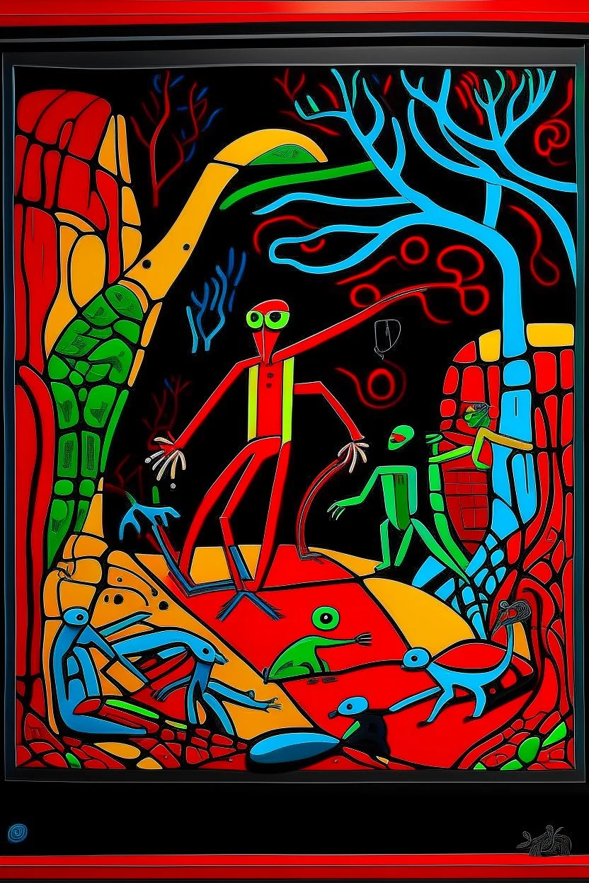 STICK MAN CAVE PAINTING in the style of Hiroshi Nagai