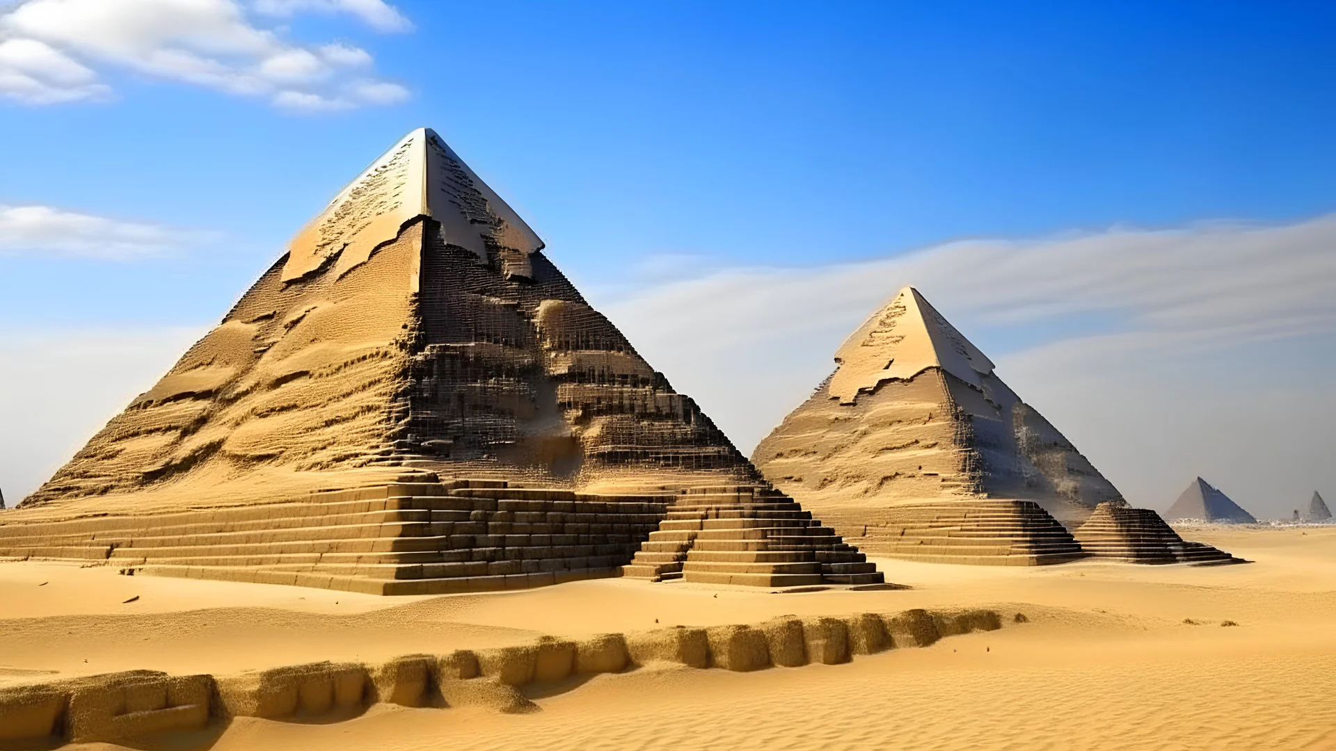 Pyramids with ancient Egyptian hieroglyphics