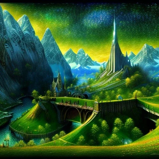 Epic Drawing of scenery of The LOTR estilo Van Gogh 4k